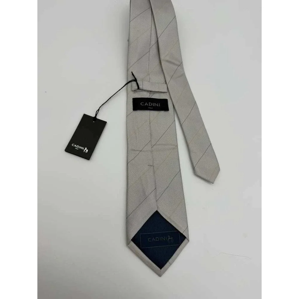 Cadini Silk Tie – Silver Geometric Pattern – Brand New